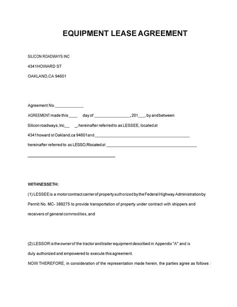 simple equipment lease agreement